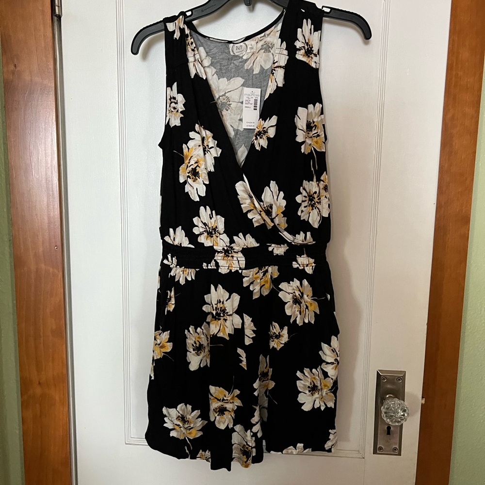 Floral Black and White Romper